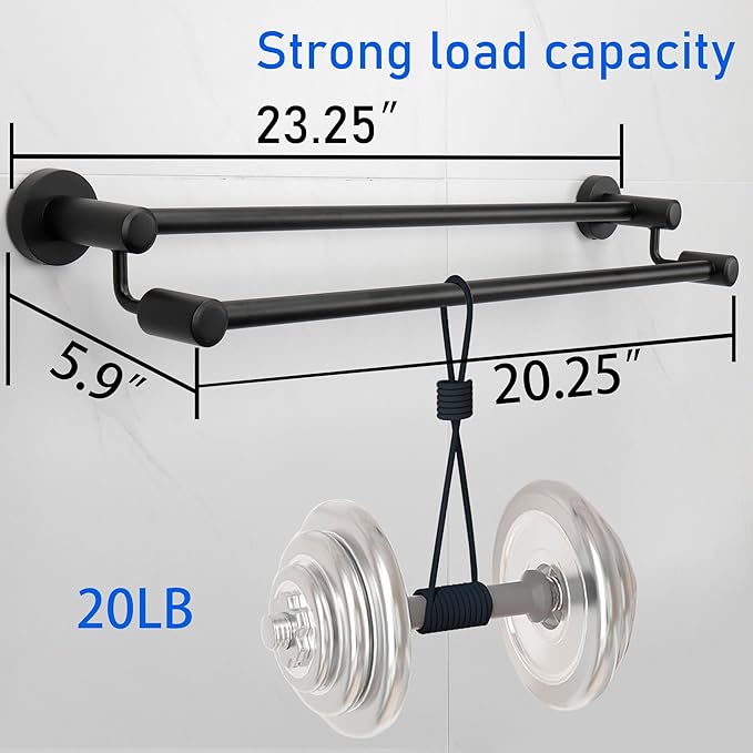 TocTen Double Bath Towel Bar - Thicken SUS304 Stainless Steel Towel Rack for Bathroom, Bathroom Accessories Double Towel Rod Heavy Duty Wall Mounted Towel Holder (Black,24IN)