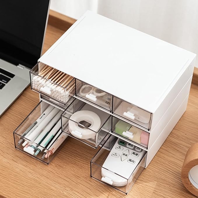 Desk Organizer-Stackable Storage Drawers, Desk Drawer Organizer Perfect For Collection Small Item/Cosmetic Office Supplies - 2 drawers (White)-NeatNest