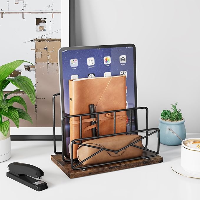 Desk Mail Organizer-with 2 Slot Matte Black Metal Desktop Mail Sorter Metal Storage File Holder Letter Sorter Organizer for Home or Office Desktop-NeatNest