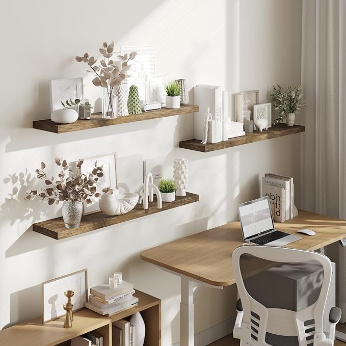 BAMEOS Floating Shelves,40 in W x 8in D Wall Mounted Wooden Shelves with Invisible Brackets Set of 3, Hanging Wall Shelves Decoration for Bedroom, Bathroom, Living Room and Kitchen-NeatNest