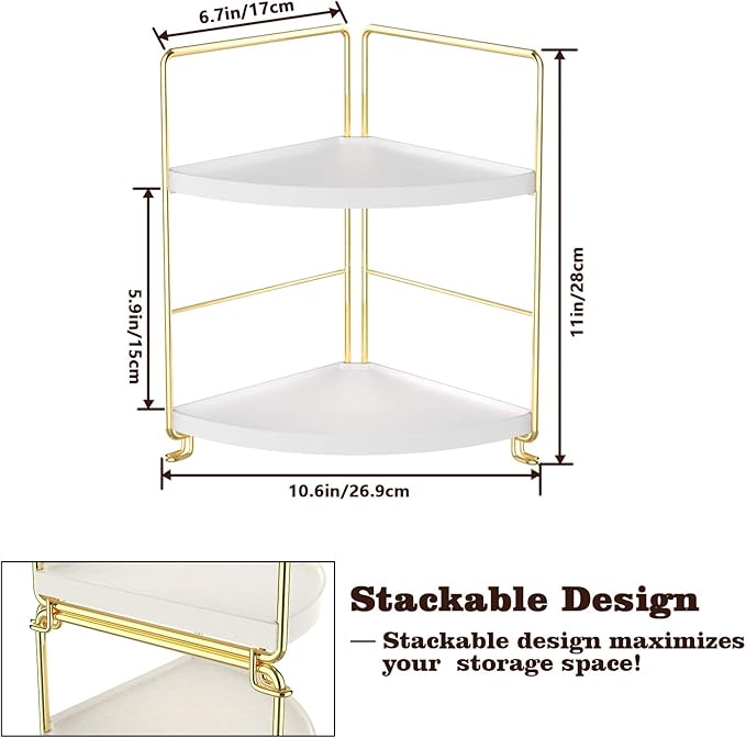 2-Tier Kitchen Spice Rack-Corner Bathroom Shelf- Triangle Standing Storage Rack for Bathroom, Living Room, Bedroom, Kitchen (Golden)-NeatNest
