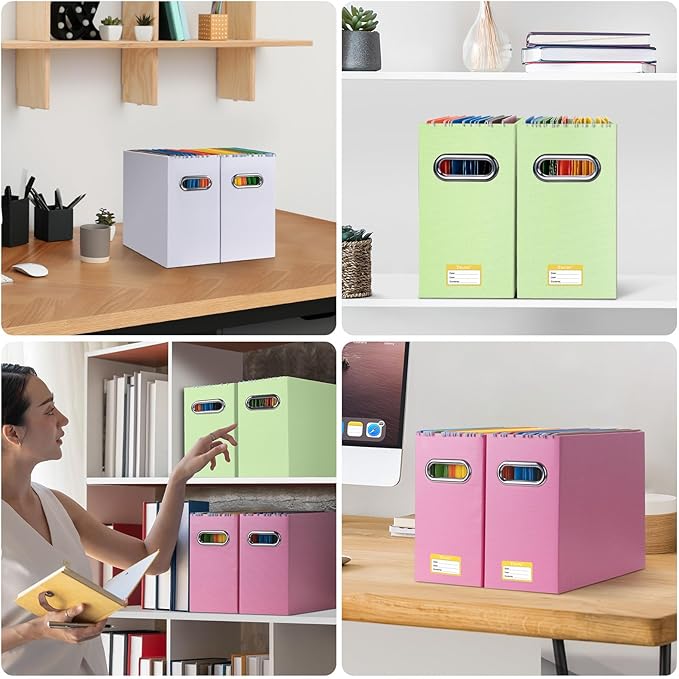 BALEINE File Organizer Box, Cardboard File Folder Organizer with Handle for Letter Size, Portable Collapsible Hanging Filing Box for Home Office Document Storage (4 Pack, Green)-NeatNest