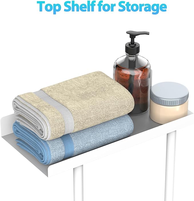 Towel Rack for Bathroom, Wall Mounted Vertical Rolled Towel Storage Organizer Holder with Shelf, Holds Up 6 Large Bath Sheets, White Large Size