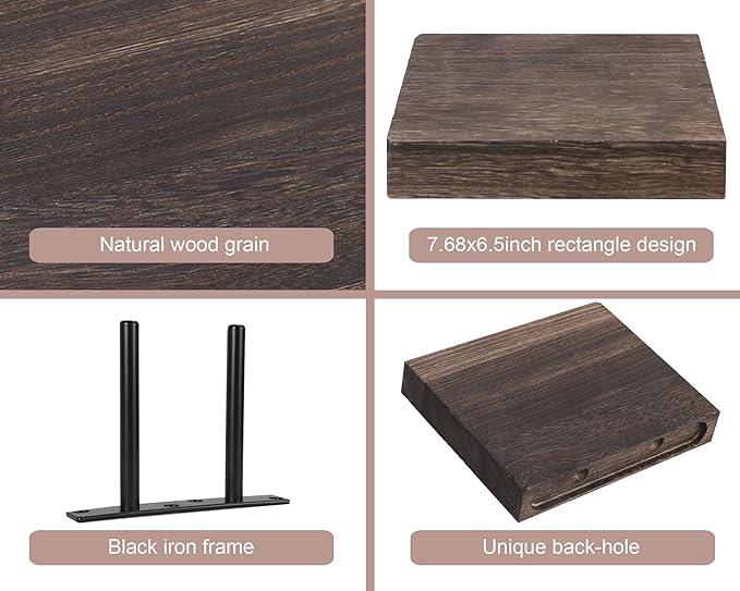 Floating Shelves for Wall – Solid Wood Square Design Wall Shelf with Hidden Brackets, Space Saving Storage & Decorative Display Shelf for Bathroom, Bedroom, Living Room & Kitchen