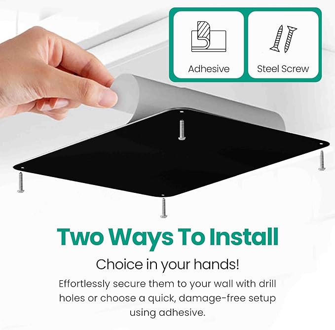 9 inches x 6.5 inches Stainless Steel Plate for Magnets, 3M Adhesive Back, Mounting Screws, Ideal for Magnetic Shelf, Spice Holders, Fridge Magnets. Mount Anywhere! (Black, 1 Pack)