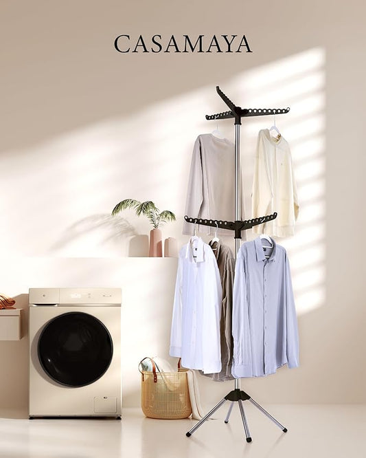 Clothes Drying Rack Foldable, 74.8 inch 2 Tier Laundry Drying Rack with Rotating Clothes Rail for 54 Pieces of Clothes, Space Saving, Indoor, Stainless Steel, Black and Silver CDR002B01-NeatNest