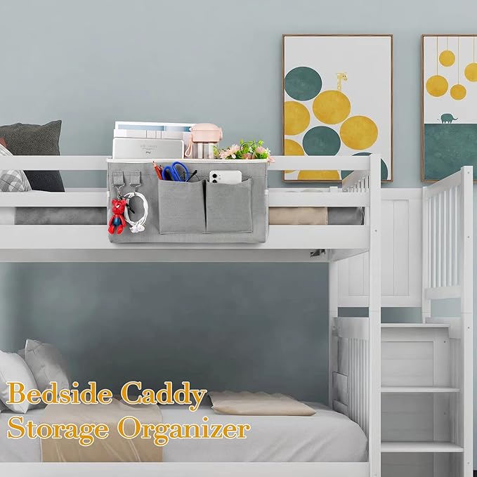 Bedside Storage Caddy/Bedside Hanging Storage Bag for Headboards Bunk Beds Dorm Rooms Book Phone Magazine Holder (2PC Grey)-NeatNest