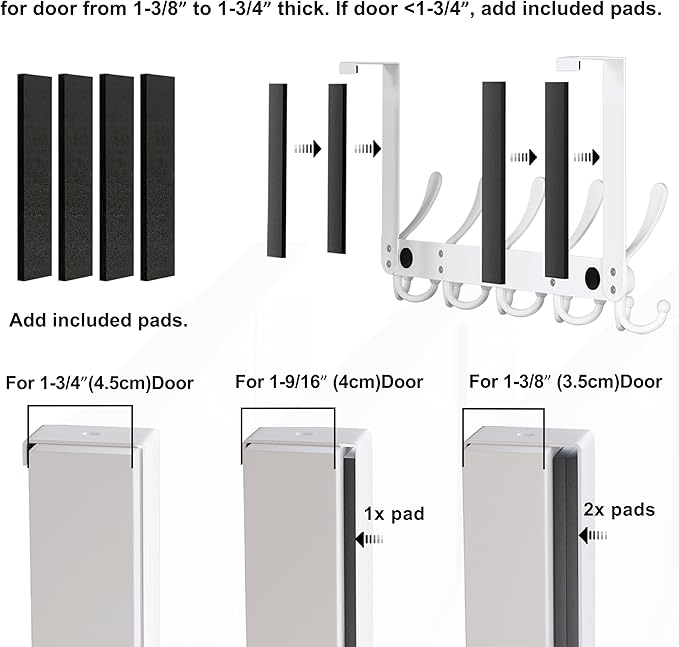 Dseap Over The Door Hook Hanger - 5 Tri Hooks, Heavy Duty Over The Door Towel Rack Coat Rack for Clothes Jacket, Hat Towel, White