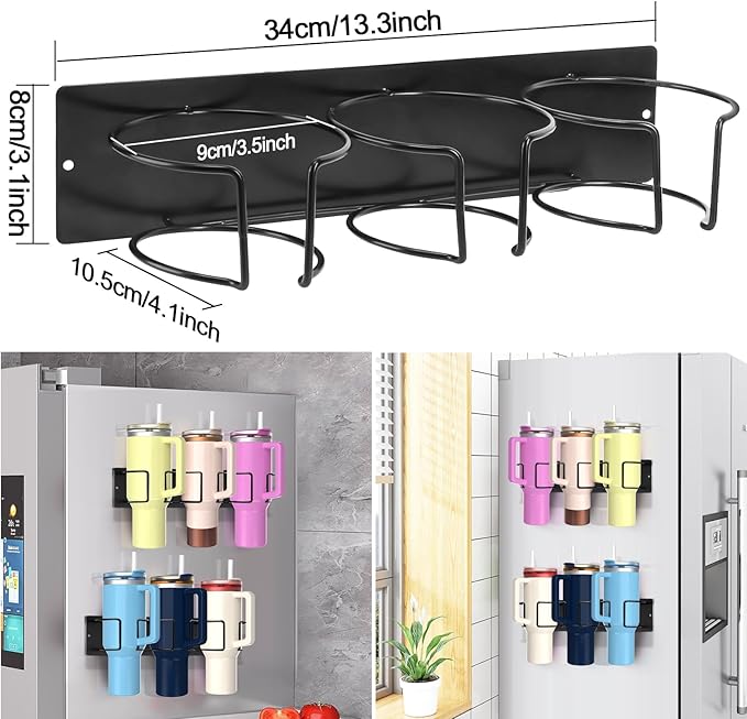 1 Pack, Magnetic Stanley Cup Holder, Stanley Cup Organizer for Refrigerators/Ovens/Coffee Machines, 3 Cup Slots, Supports 10 lbs, Suitable for 40/30 oz Stanley, Gift
