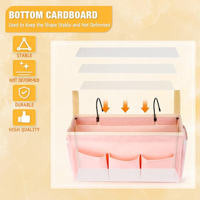 Bedside Caddy Bedside Organizer Bedside Storage Caddy with Fixed Straps and Water Bottle Holder for Home College Dorm Bunk Bed Hospital Bed Crib Bed Rails (2pcs Pink)-NeatNest