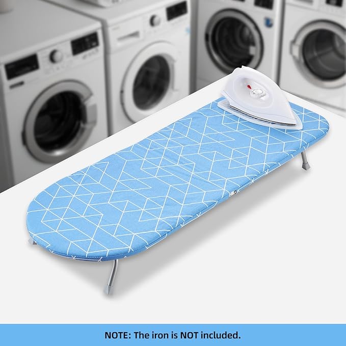 Foldable Ironing Board, 13"x35" Folding Tabletop Small Ironing Board with Iron Holder and Wall Mount Space-Saving, Blue