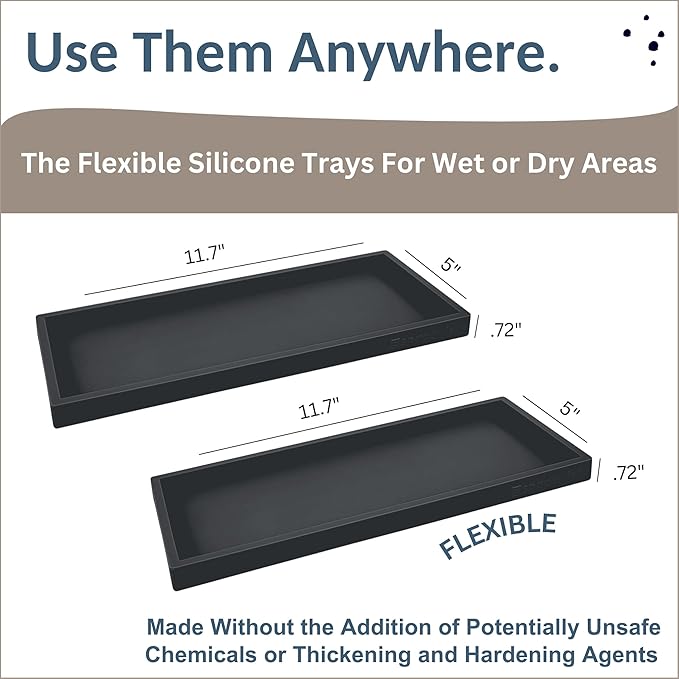 Countertop and Vanity Tray - 2 PC Large 11.7" Silicone Bathroom Trays, Counter Organizer, Dish Soap Sponge Holder Kitchen Sink Tray Organizer, Sink Caddy Toothbrush Key Kitchen Soap Trays-NeatNest