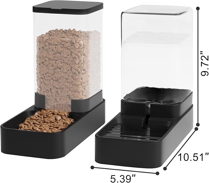 Automatic Cat Feeder and Water Dispenser in Set with Pet Food Bowl,Gravity Dog Waterer and Food Feeder for Small Medium Dog Cat Puppy Kitten Large Capacity(3.3L,Black)-NeatNest