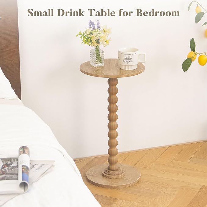 Small Side Table, Drink Table for Small Spaces, Modern Accent Table Martini Table with Solid Wood Leg, Round End Tables Living Room for Bedroom and Office (Rustic Walnut)