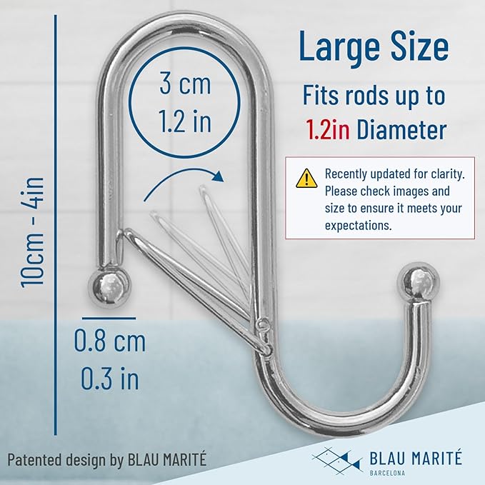6-Pack Metal S Hooks for Hanging – Heavy-Duty S-Shaped Hook with Safety Buckle – Fits Bars up to 1.2 in – Anti-Drop S-Hooks for Closet, Wardrobes & Storage – Silver (Large)-NeatNest