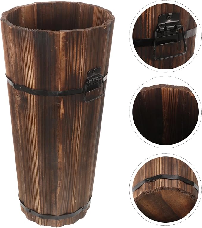 ABOOFAN Wooden Umbrella Stand Holder Umbrella Bucket Rack for Entryway Freestanding Canes Walking Sticks Holder Tall Wooden Planter Barrel, 42.00X21.00X21.00CM, brown