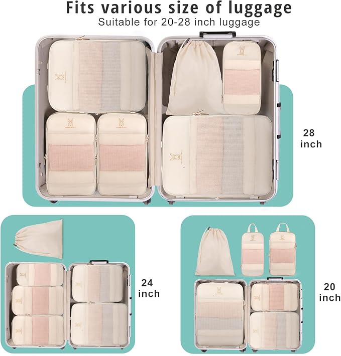 Expandable Compression Packing Cubes for Suitcases,6 Set Lightweight Compressible Travel Packing Organizer for Carry on Suitcase,Organizer Bags Set as Travel Essentials for Women-NeatNest