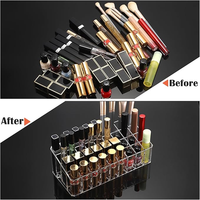 ELLDOO Rollerball Perfume Organizer, 36 Spaces Clear Acrylic Perfume Storage Holder Beauty Scent Holder, Makeup Lipgloss Lipstick Display Case-NeatNest