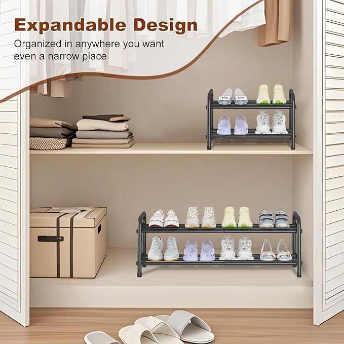 KANAV 2-Tier Expandable Shoe Rack, Adjustable Shoe Organizer & Storage for Closet, Small Space Saving Shoe Rack for Entryway, Bedroom, or Office – Sturdy & Durable Design-NeatNest