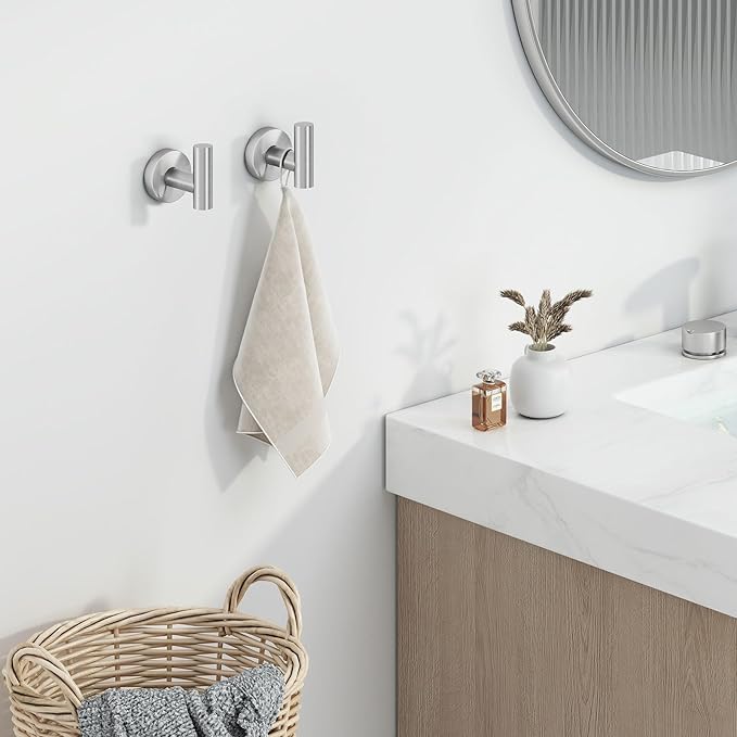 Angle Simple Bathroom Towel Hook 2 PCS, SUS304 Stainless Steel Bath Robe Holder, Modern Hand Towel Hanger Wall Mounted, Brushed Nickel