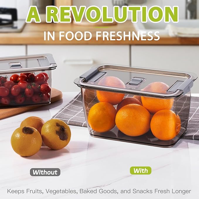 Fresh Fruit Vegetable Storage Containers, 3 Pack Produce Saver Container for Fridge with Lids &Removable Colander BPA-Free Refrigerator organizer for Fruit, Veggie Berry, Meat Keep Fresh Longer- Grey