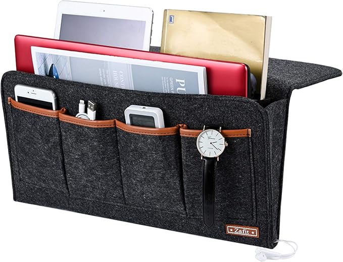 Bedside Caddy, 7 Pockets Large Size Bedside Organizer Caddy for Magazine Remotes Phone (17.3'' x 18.1'', Dark Grey)-NeatNest