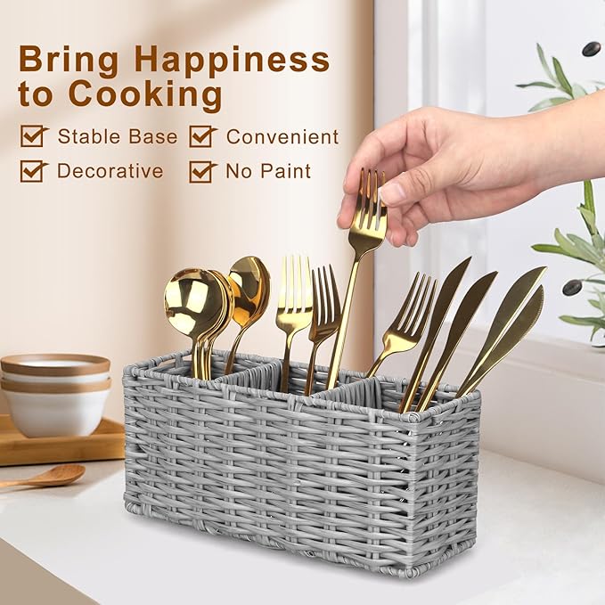 Ayiaren Grey Plastic Cutlery Silverware Holder Small Utensil Organizer Holders for Kitchen Counter Party Flatware Caddy Table Silverware Organizer Basket Spoon Knife Fork Holder Picnic Utensil Caddy-NeatNest