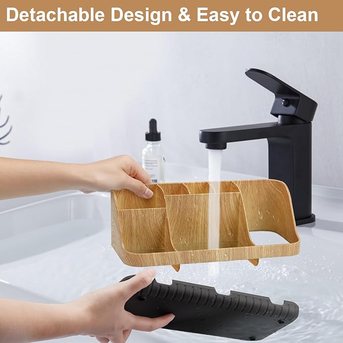Bathroom Organizers and Storage - Detachable 7 Slots Kids Electric Toothbrush and Toothpaste Holde Drainage for Bathroom Accessories Organization Counter Vanity Storage, Wood-NeatNest