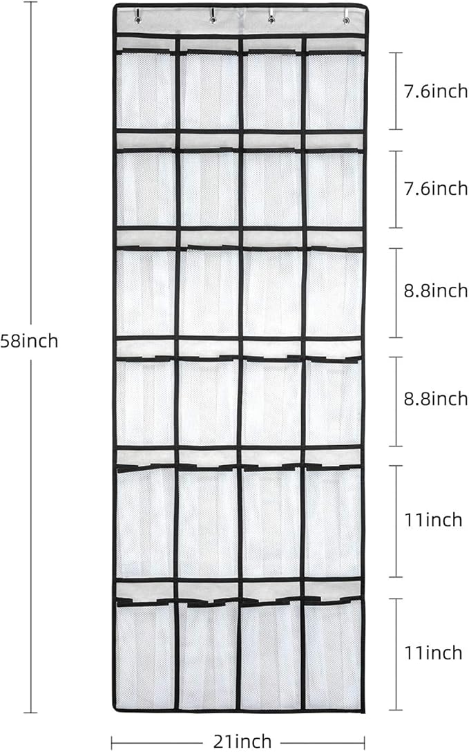 Hanging Shoe Organizer, Over The Door Shoe Organizer with 24 Mesh Large Pockets Door Shoe Rack for Men Women Kids Hanging Door Shoe Holder Size:58x21 Inch (White-2pack)-NeatNest