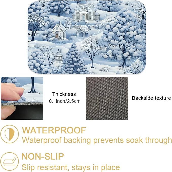 Hello Winter Dish Drying Mats Super Absorbent Dish Drainer Rack Pad Non-Slip Drying Mat for Kitchen Counter, 20"x12"
