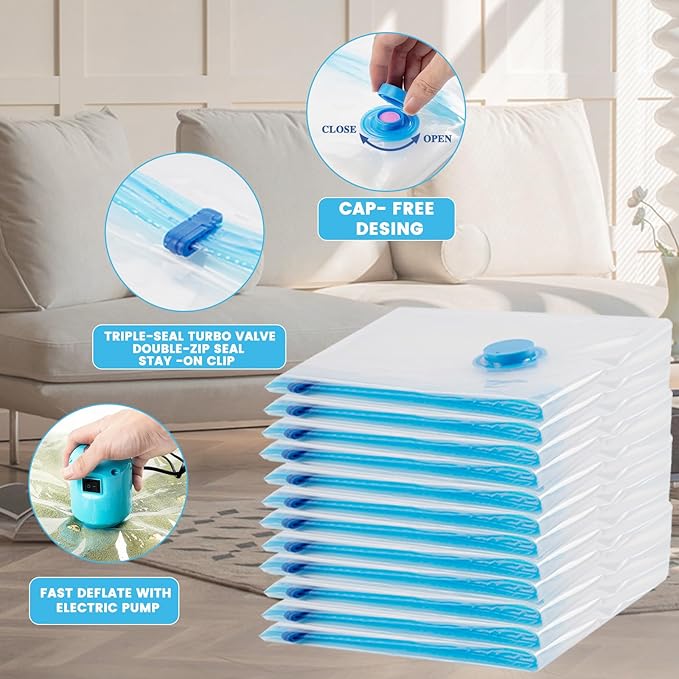 Vacuum Storage Bags,10 Pack (10 Large Bags) Zip Seal Space Saver Bag for Travel Clothes,Blanket,Duvets,Pillows,Comforters-NeatNest