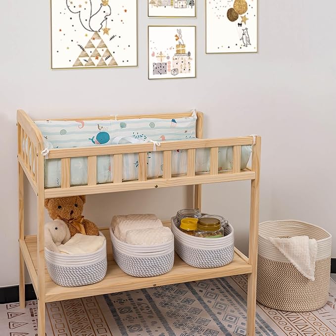 CubesLand Small Baskets, Storage Baskets for Organizing Shelves, Rectangular Woven Storage Basket Natural Cotton Rope Bins Closet Baby Nursery Empty Gifts Basket Off White/Mixed Gray-NeatNest