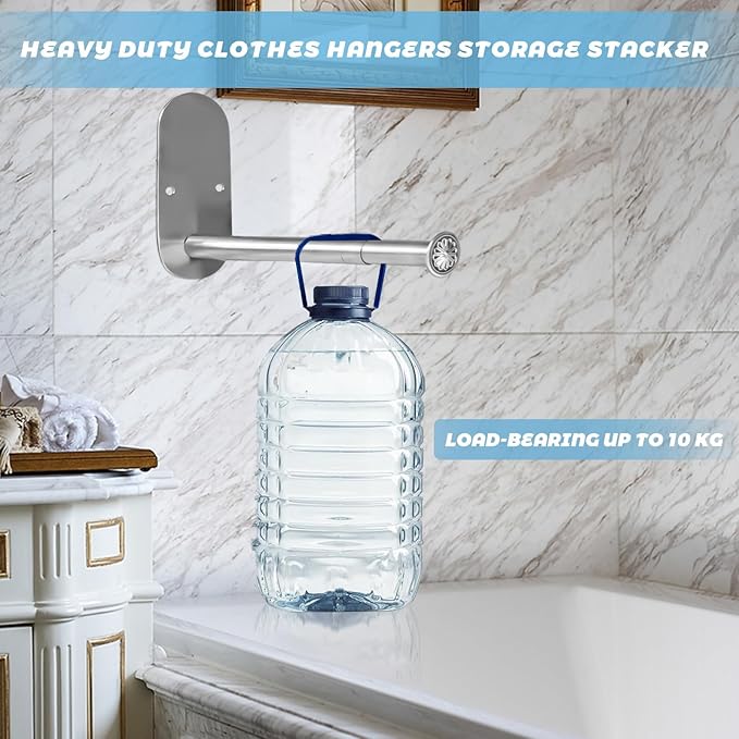 2-Section Stainless Steel Clothes Hanger Storage, Retractable Space Saving Clothes Hanger Storage Organizer, Wall Mount Clothes Rack Organizer, Adhesive or Drilling Installation(Length 13.7")-NeatNest