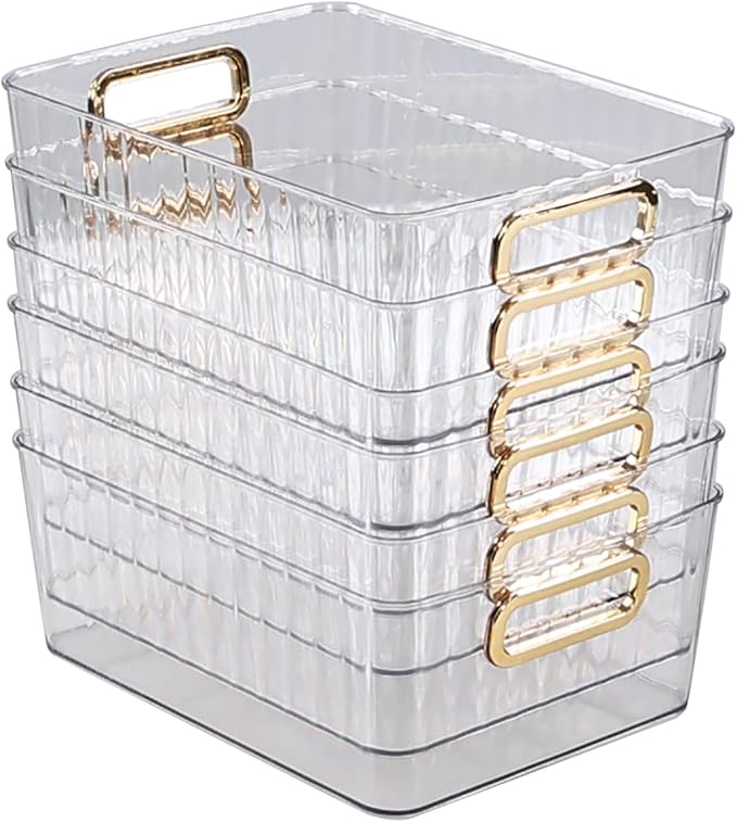 Clear Plastic Organizing Bins, Plastic Pantry Storage Baskets for Fridge, 6-Packs-NeatNest