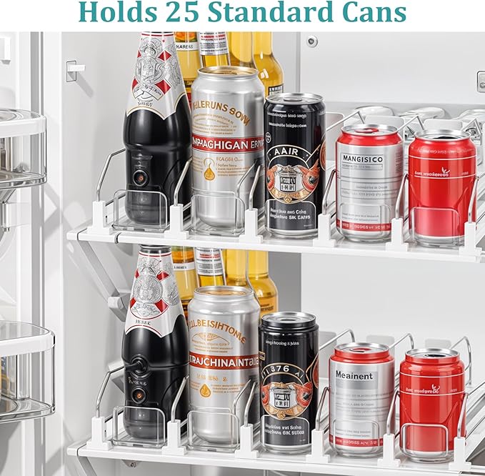 Drink Organizer for Fridge, Soda Can Organizer Dispenser for Refrigerator with Automatic Pusher Glide, Width Adjustable Clear Dividers Can Holder for 6-20oz Beverage, 15''D x15.4''W, 5 Rows