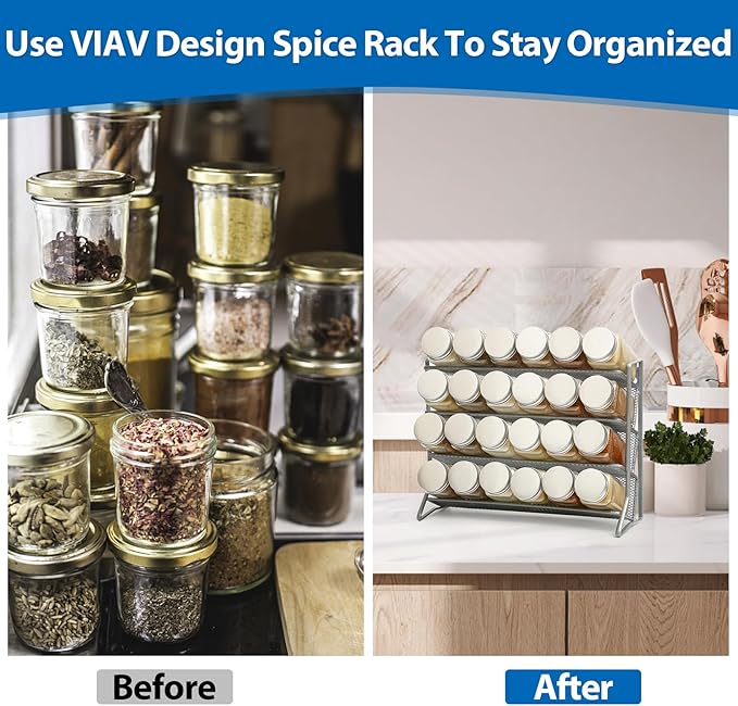 1PCS 4Tier Spice Rack for Counter Free Standing,Spice Rack for Inside Cupboard Hanging Wall Mounted Spice Seasoning Organiser Spice Jars Bottle Organizer for Kitchen Pantry(Silver)-NeatNest