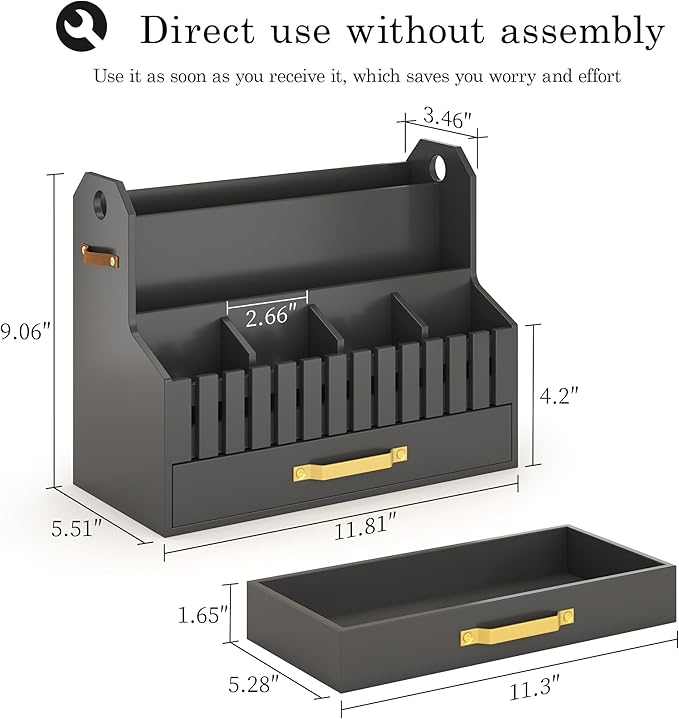 Bamboo Mail Organizer Countertop with Drawers, Wood Desk File Organizer Desktop Paper Organization Storage Bill & Letter Sorter Holder for School Home Office Supplies, No Assembly Required (Black)-NeatNest