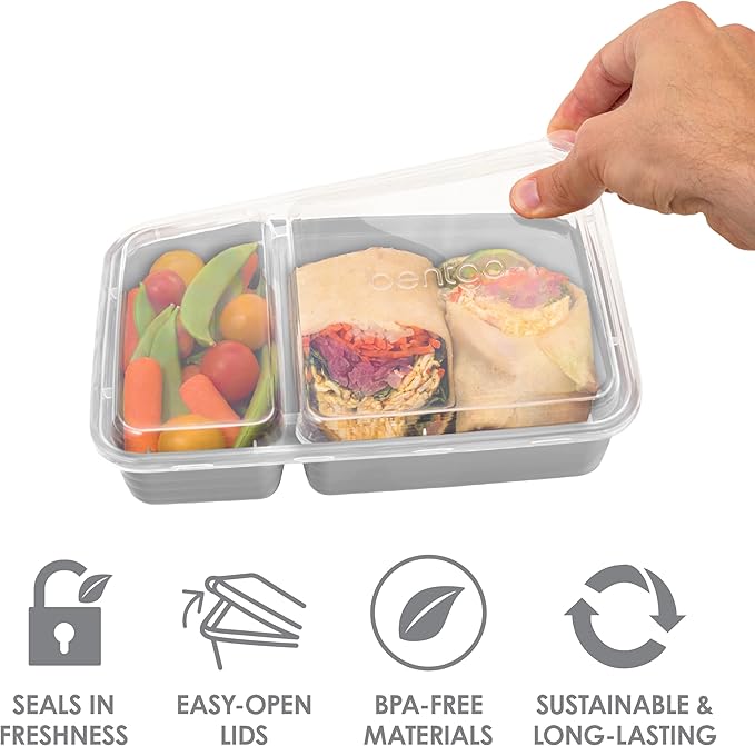 Bentgo 20-Piece Lightweight, Durable, Reusable BPA-Free 2-Compartment Containers - Microwave, Freezer, Dishwasher Safe - Silver-NeatNest