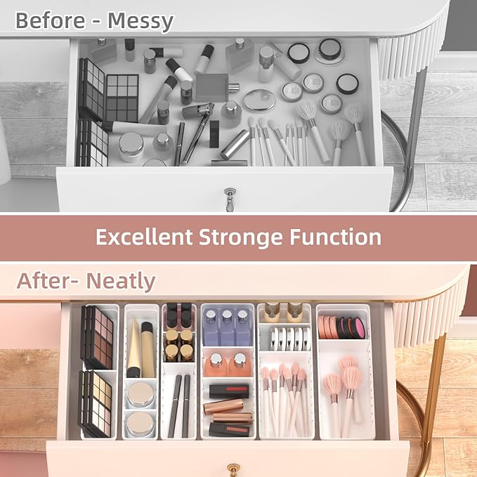 6 PCS Desk Drawer Organizer, Bathroom Drawer Organizer Trays with Dividers Adjustable, Makeup Organizer Bins for Vanity Clothes Junk Kitchen Utensil