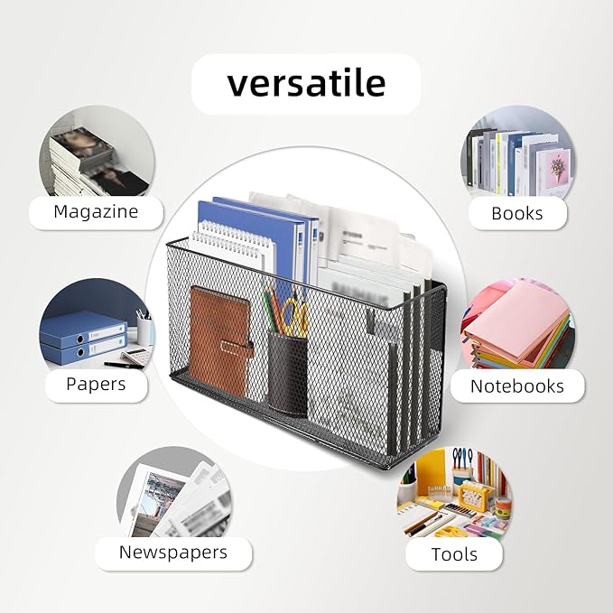 Black Magnetic Basket for Refrigerator, Black Magnetic Basket Organizer Magnetic Spice Rack, Magnetic Locker Organizer Holder for Kitchen Storage, Magazine, Whiteboard-NeatNest