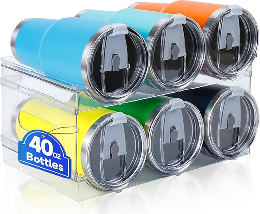 Damomo Water Bottle Organizer for Stanley 40 oz, 2 Pack Stackable Water Bottle Organizer, Clear Holder for Tumbler Travel Mug Cup, Kitchen Pantry Refrigerator Organization and Storage-NeatNest
