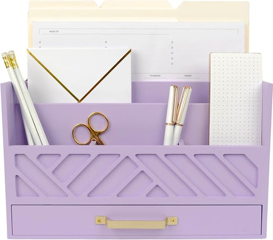 BLU MONACO Mail Organizer Countertop Kitchen - Purple Wood Desk Storage with Drawer - Mail Sorter or Bill Holder for Desk - Farmhouse Accessories & Mail Basket for Counter-NeatNest