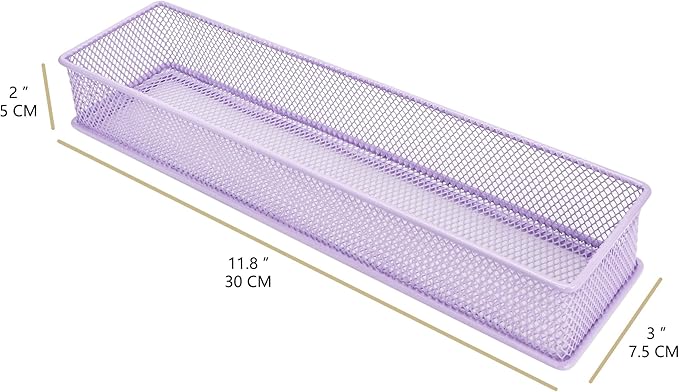 Annova Mesh Stackable Drawer Cabinet and Shelf Organizer Bins Storage Basket School Office Supply Holder Tray- Set of 2 (Light Purple, 3x12x2 Inch)-NeatNest