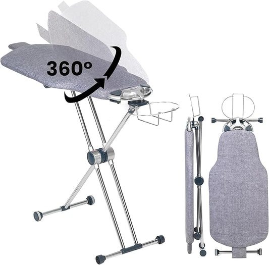 Dazzl 360° Dual-Sided Iron Board - Torso-Shaped Ironing Board Full Size with 8-Level Adjustable Height, Rotatable & Detachable Iron Holder, Garment Clips - HDPE Heat-Resistant Surface-NeatNest