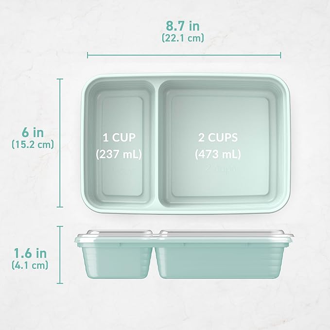 Bentgo 20-Piece Lightweight, Durable, Reusable BPA-Free 2-Compartment Containers - Microwave, Freezer, Dishwasher Safe - Mint-NeatNest