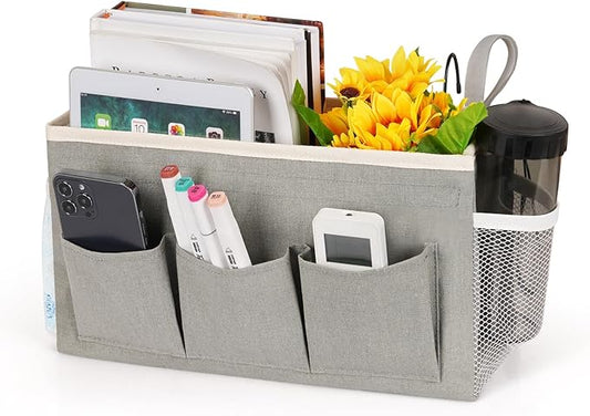 Bedside Storage Caddy/Bedside Hanging Storage Bag for Headboards Bunk Beds Dorm Rooms Book Phone Magazine Holder (New Grey)-NeatNest