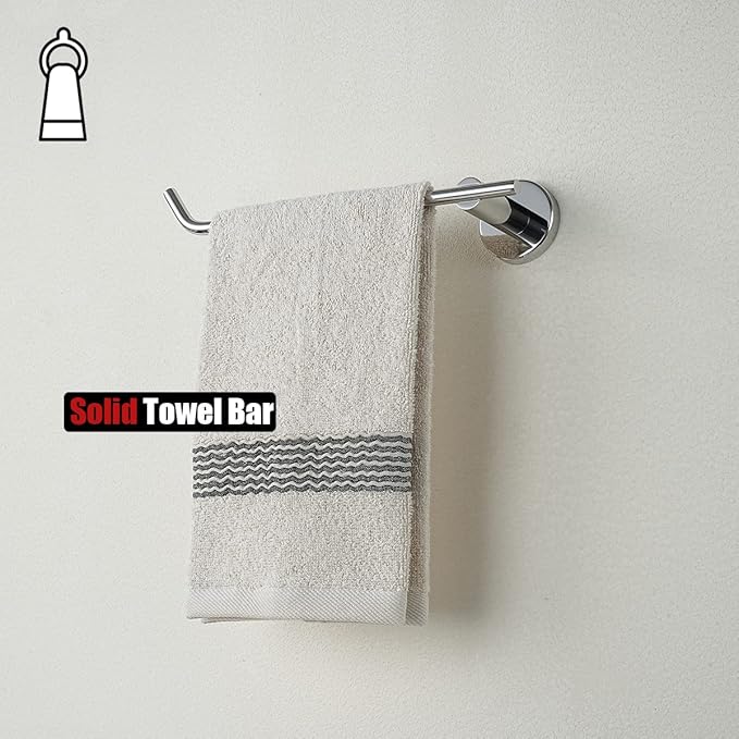 JQK Chrome Hand Towel Bar, Stainless Steel Towel Ring for Bathroom, 9 Inch Necklace Holder Matte Black Wall Mount Left Hand, TR101-CH