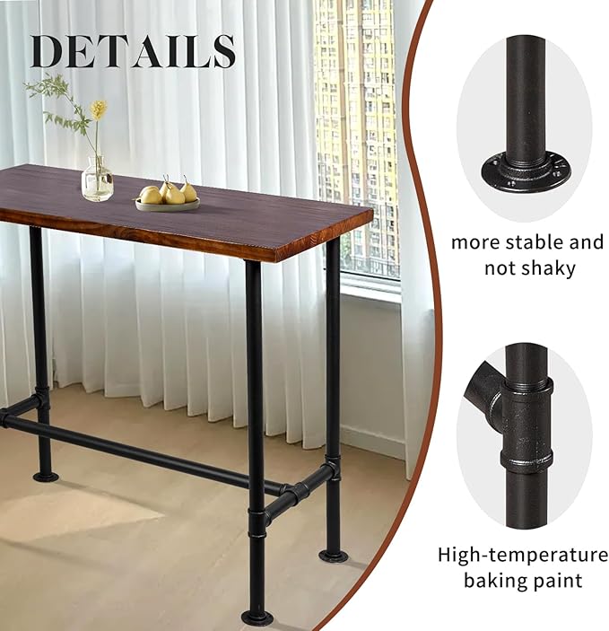 Diwhy DIY Industrial Design Pipe Dining Table Casual Pub BAR Laptop Table Modern Studio Wood and Metal Rectangular Dining Table homeoffice Desk Breakfast high bar Table Brown Desktop 47.3" × 23.6"-NeatNest