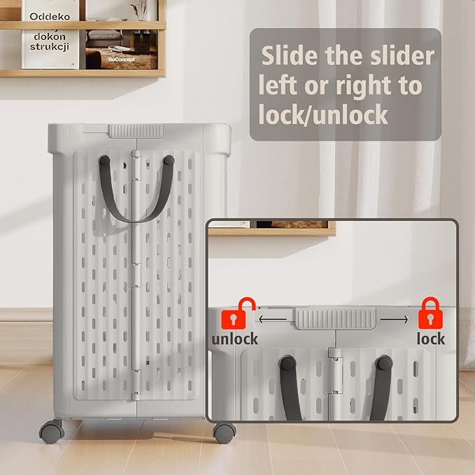 UAK Laundry Basket with Wheels, Collapsible Plastic Laundry Hamper with Handle, Foldable Laundry Basket Organizer for Laundry and Bathroom (Light Grey, XXL)