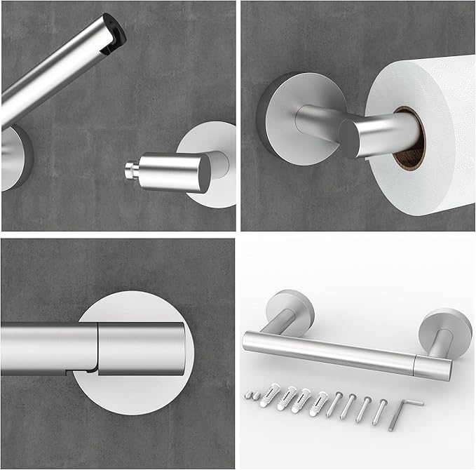 Bathroom Toilet Paper Holder Wall Mount SUS304 Stainless Steel Double Post Pivoting Toilet Paper Roll Holder Wall Mounted for Bathroom RV Commercial Toilet Tissue Dispensers, Brushed Nickel